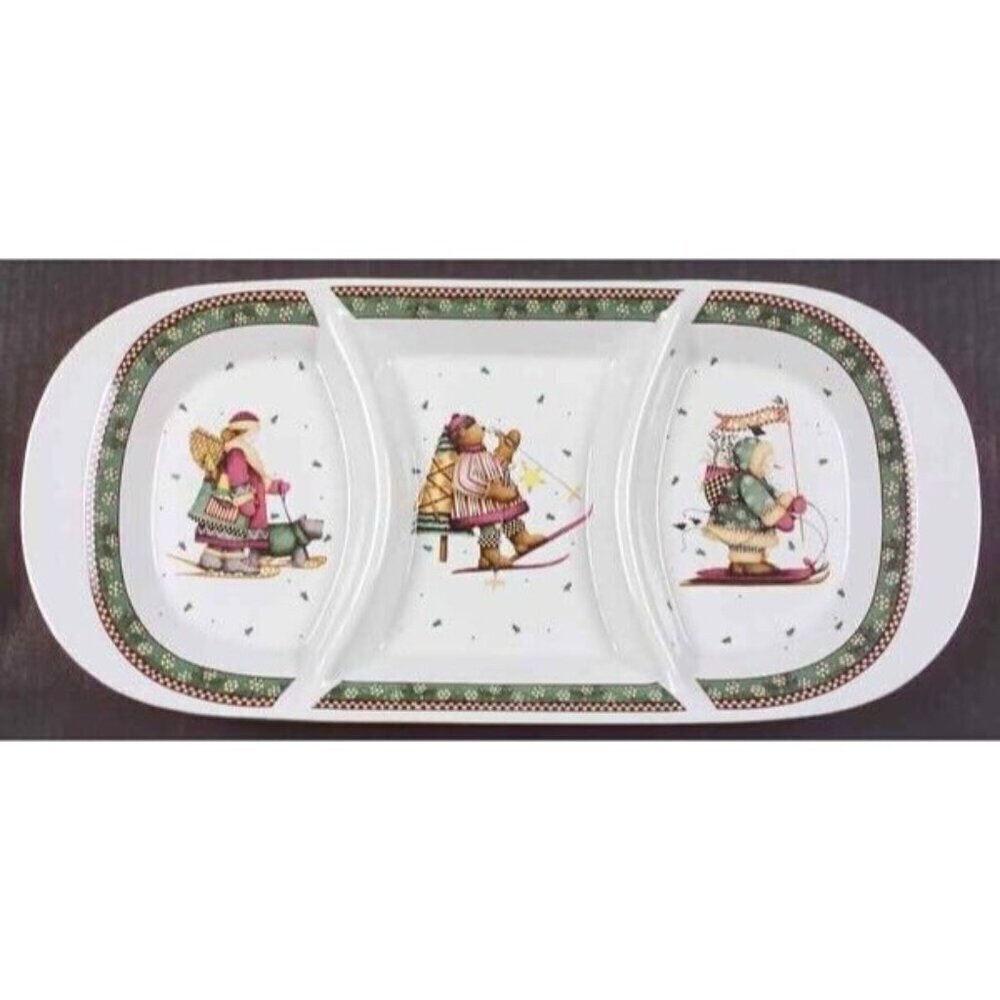Sakura Santa Sledding Characters 3 Part Serving Tray Platter Christmas Party